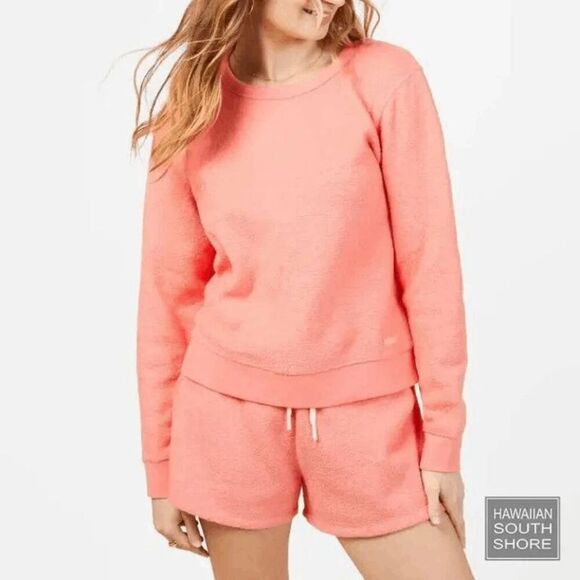 Outerknown Women's Hightide Crew Bright Neon Coral Sweater Large NWT - Picture 7 of 8